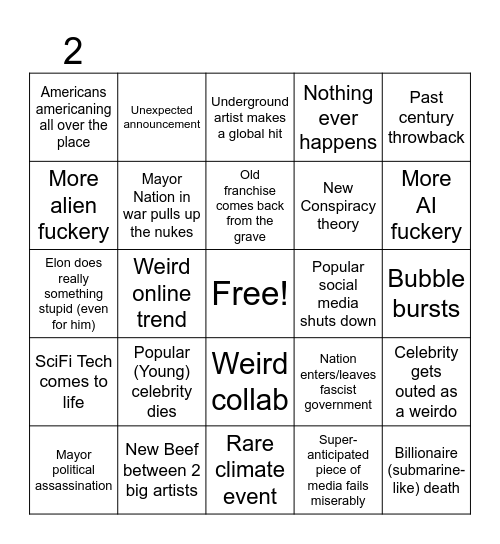 2025 Bingo card Bingo Card