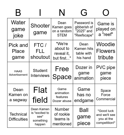 REEFSCAPE 2025 Kickoff Bingo Card