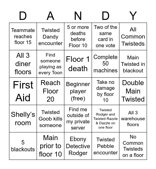 Davey’s Dandy’s World Bingo Card