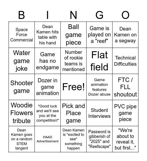 REEFSCAPE Kickoff Bingo Card