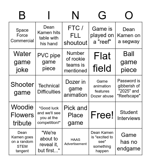 REEFSCAPE Kickoff Bingo Card