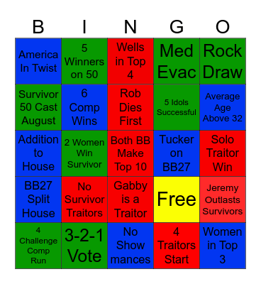 2024 Reality TV Bingo Card