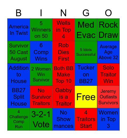 2024 Reality TV Bingo Card