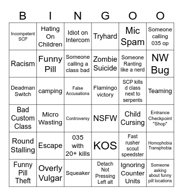 Chaos Theory Bingo Card