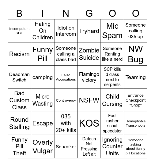 Chaos Theory Bingo Card