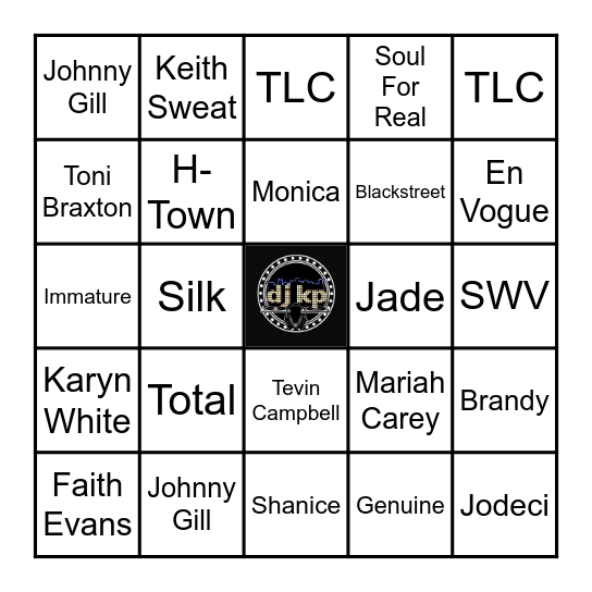 90s R&B Music Bingo with Dj KP Bingo Card