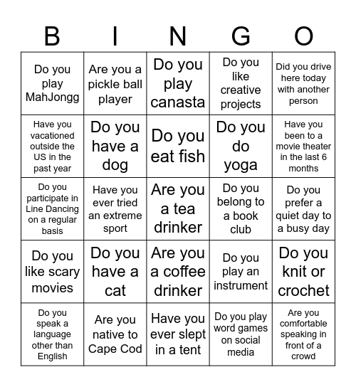 Getting to Know You Bingo Card
