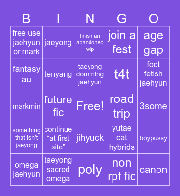 fic bingo Card