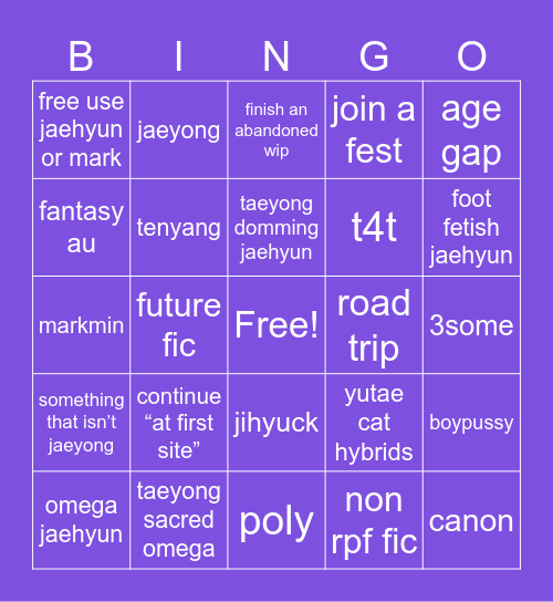 fic bingo Card