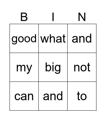 Sight words Bingo Card