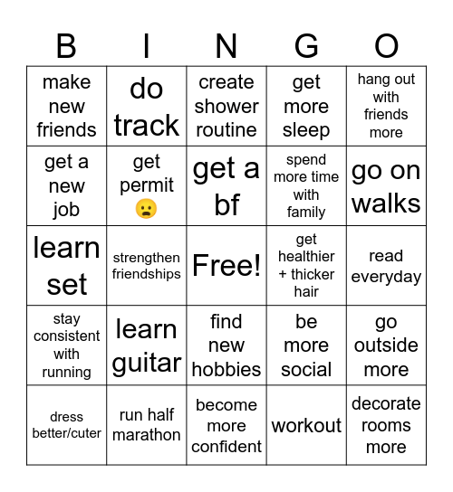 goals for 2025 😜😜 Bingo Card