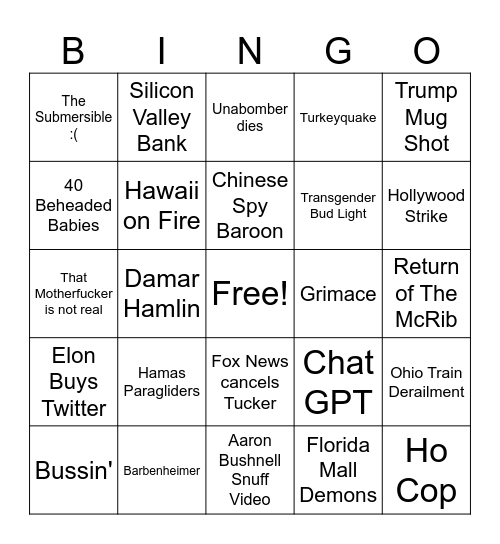 2023 Bingo Card