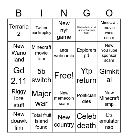 2025 Bingo Card