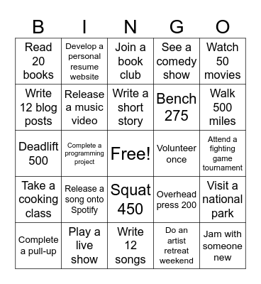 2025 GOALS Bingo Card