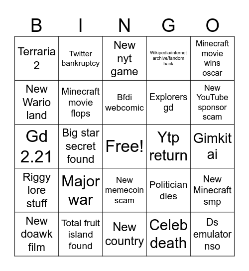 2025 Bingo Card