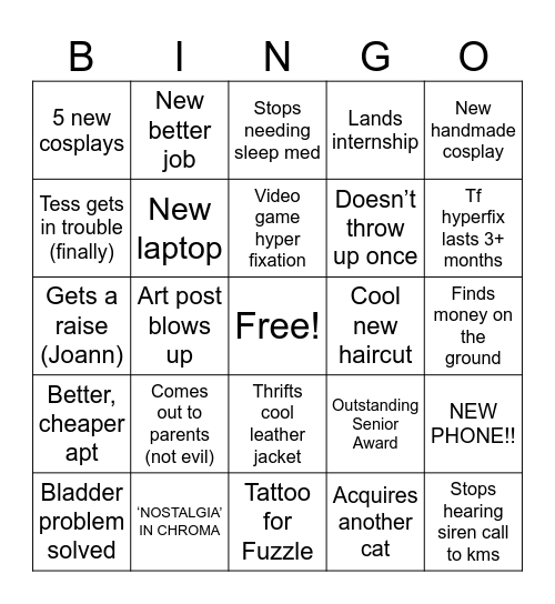 Parker’s 2025 Best Case Scenario Bingo Card