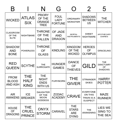 2025 Reading Goals Bingo Card