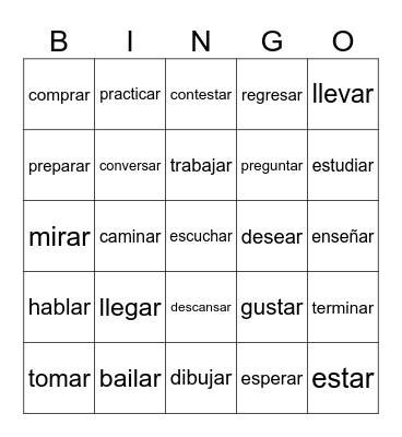AR VERBS Bingo Card
