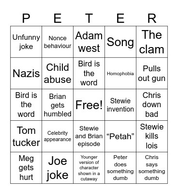 Family guy bingo Card