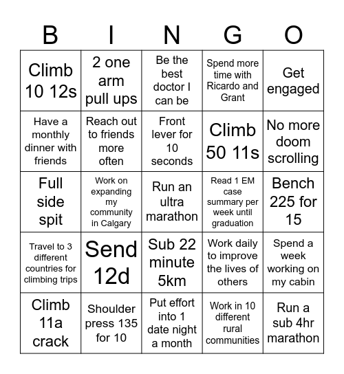 Andy 2025 Goals Bingo Card