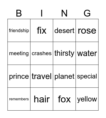 The Little Prince Bingo Card