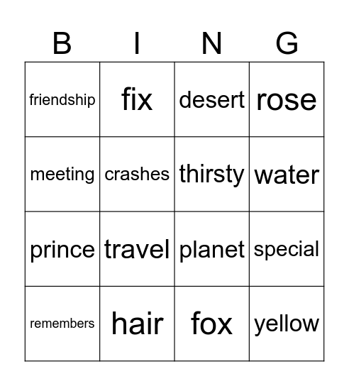 The Little Prince Bingo Card