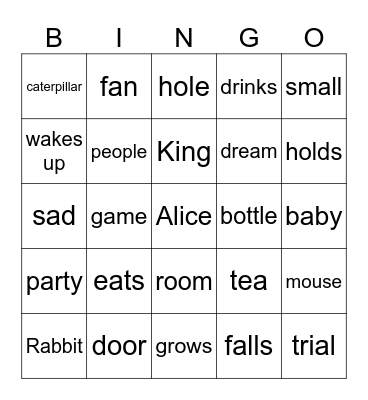 Alice in Wonderland Bingo Card