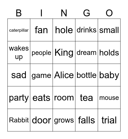 Alice in Wonderland Bingo Card