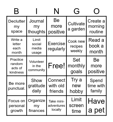 My New Years Resolution Bingo Card