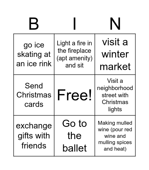 CozyK Winter Bingo Card