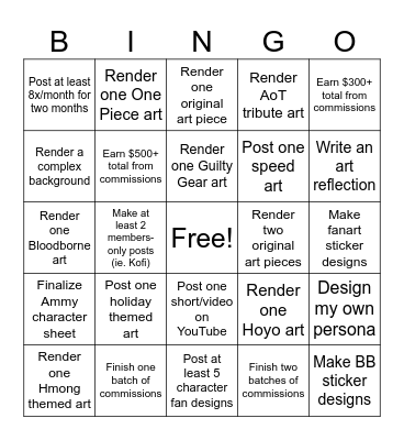 2025 Art Goals Bingo Card