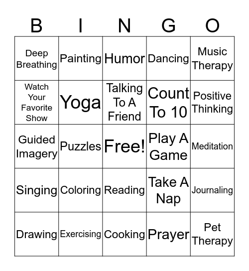 Stress Relief Techniques  Bingo Card