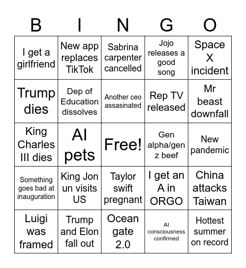 2025 Bingo Card