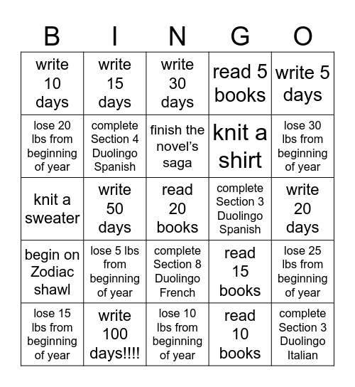 my 2025 Bingo Card