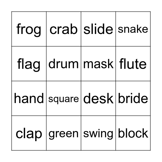 Consonant Blends Bingo Card