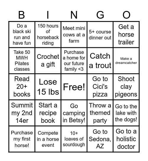 Kayla's 2025 Bingo Card Bingo Card