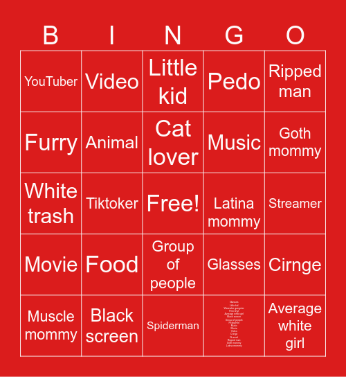 Omegle bingo Card