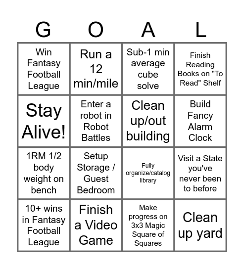 Goal Bingo Card