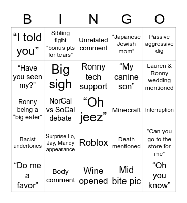 Family Bingo Card