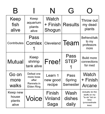 2025 New Year Resolution Bingo Card