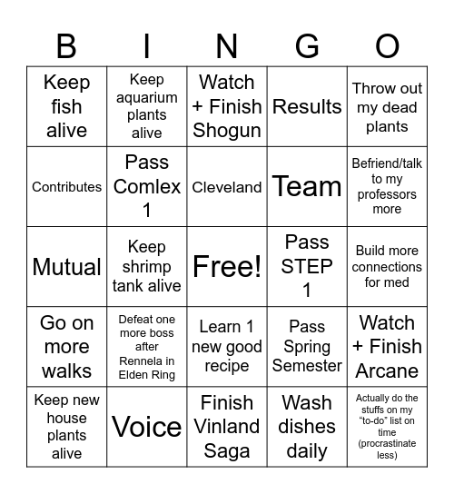 2025 New Year Resolution Bingo Card