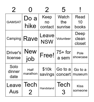 New Years Bingo Card
