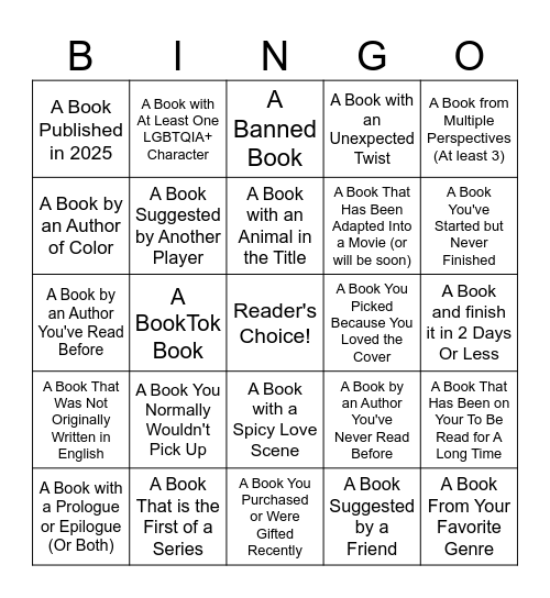 2025 Book Bingo Card