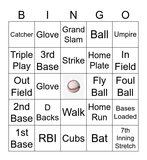 Baseball Bingo Card