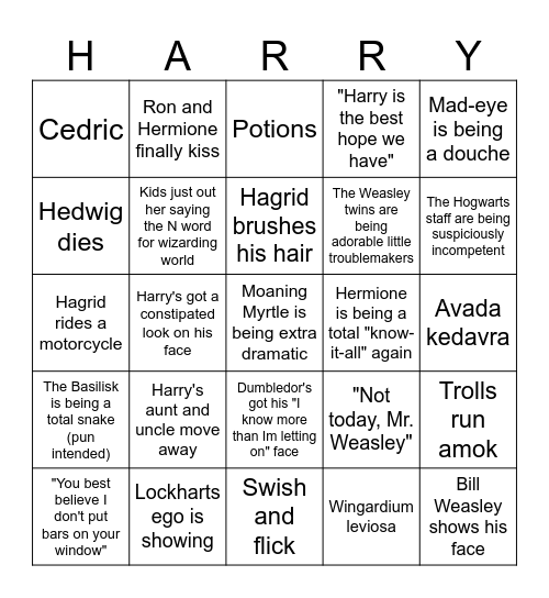 HP and the Chamber of Secrets Bingo Card