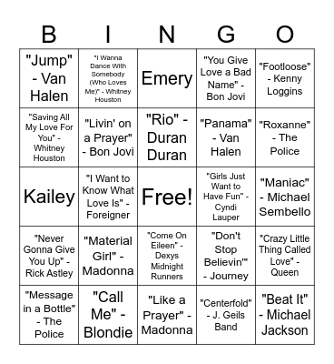 Music Bingo Card