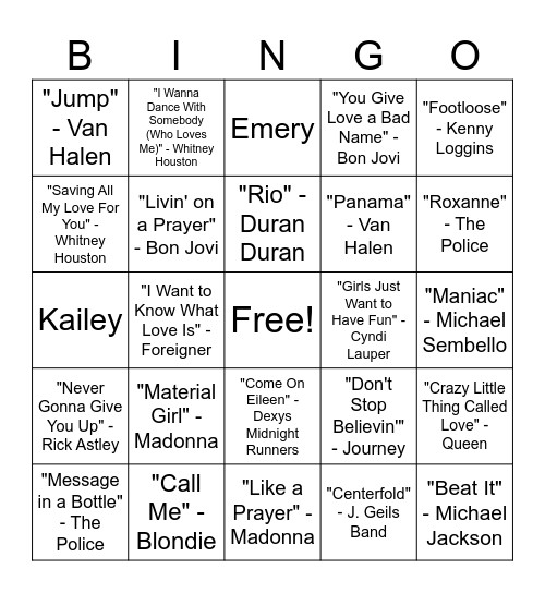 Music Bingo Card