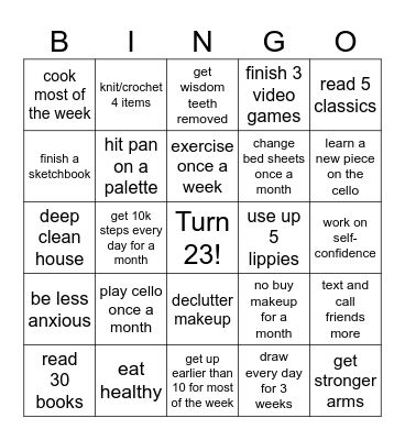 2025 resolution Bingo Card
