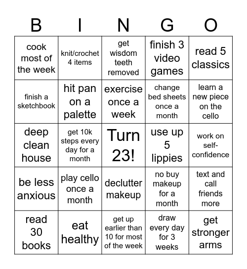 2025 resolution Bingo Card