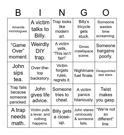 Saw X Bingo Card